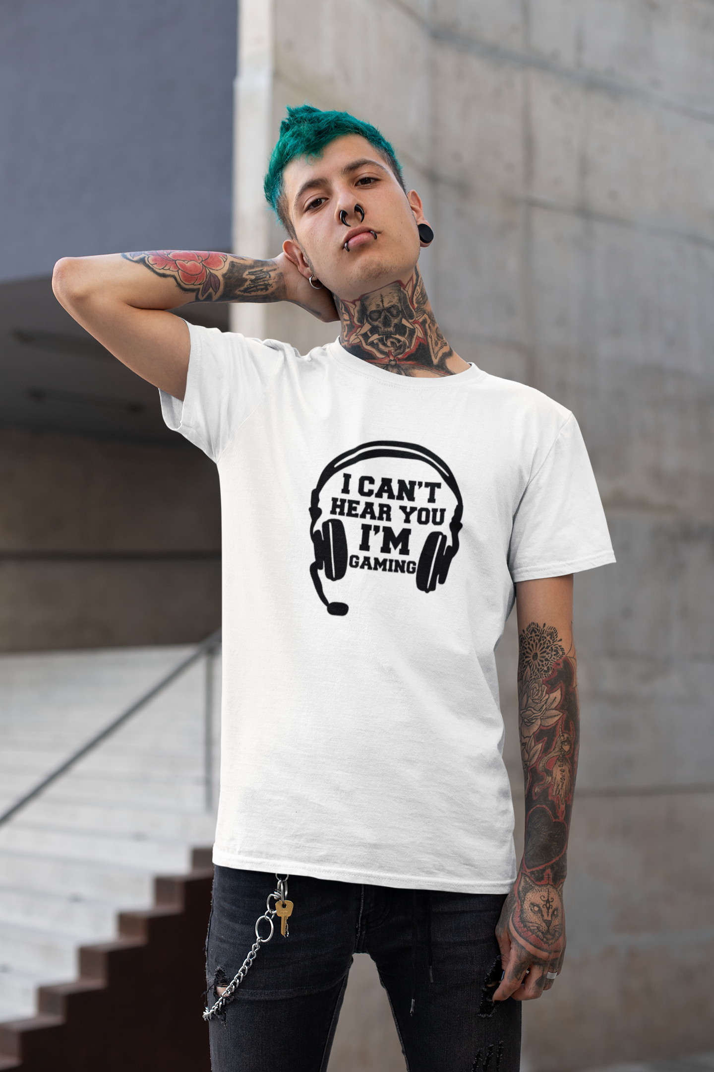 - I can't hear you I'm gaming black on white premium cotton