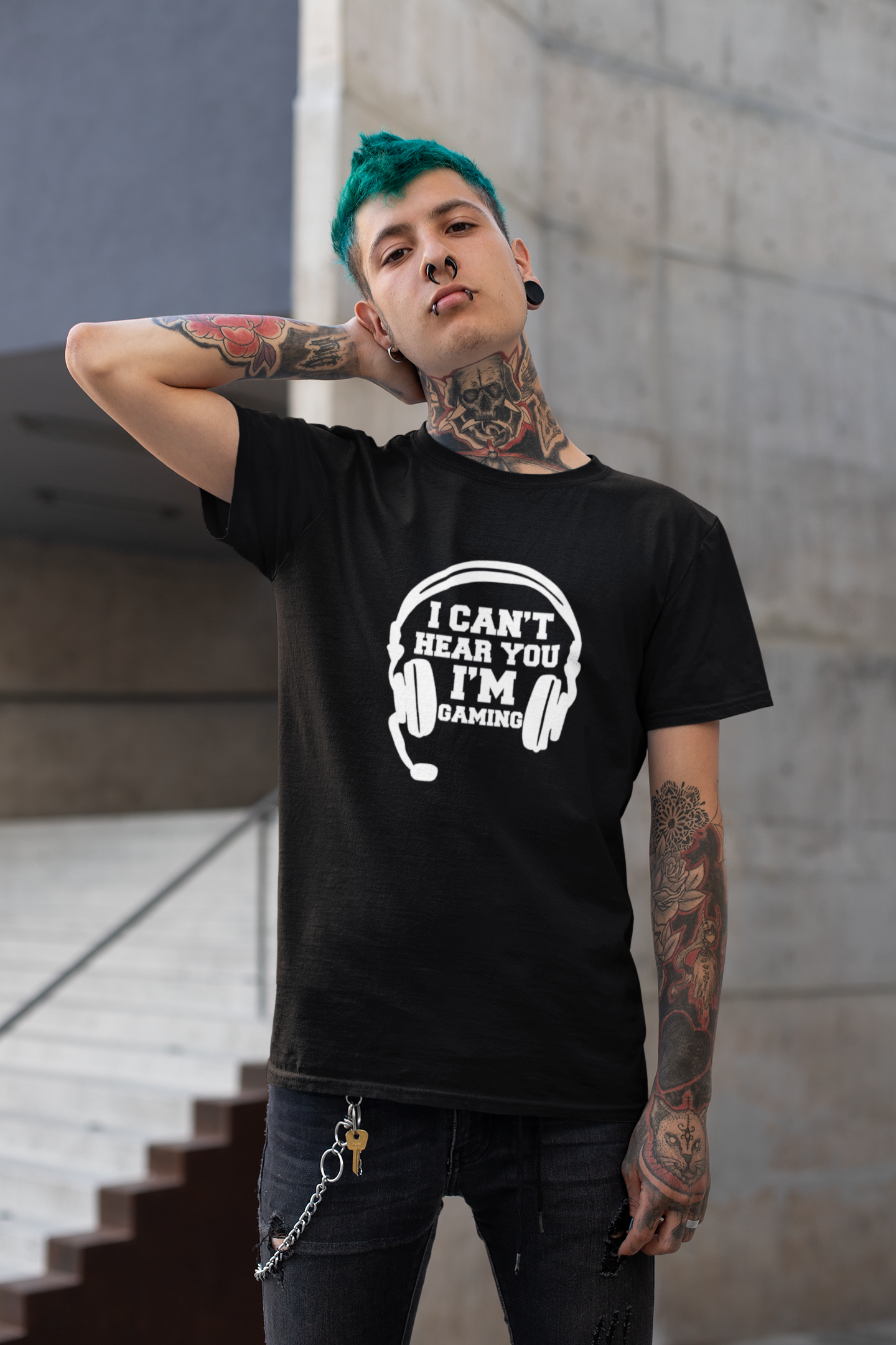 - I can't hear you I'm gaming white on black premium cotton