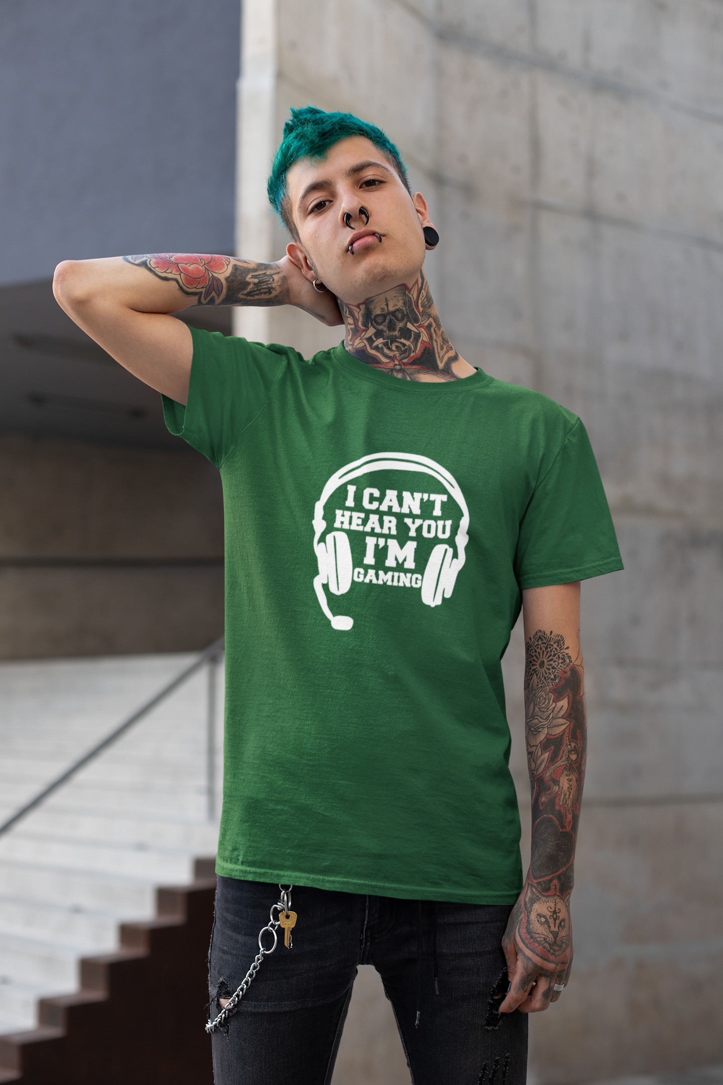 - I can't hear you I'm gaming white on dark green premium cotton